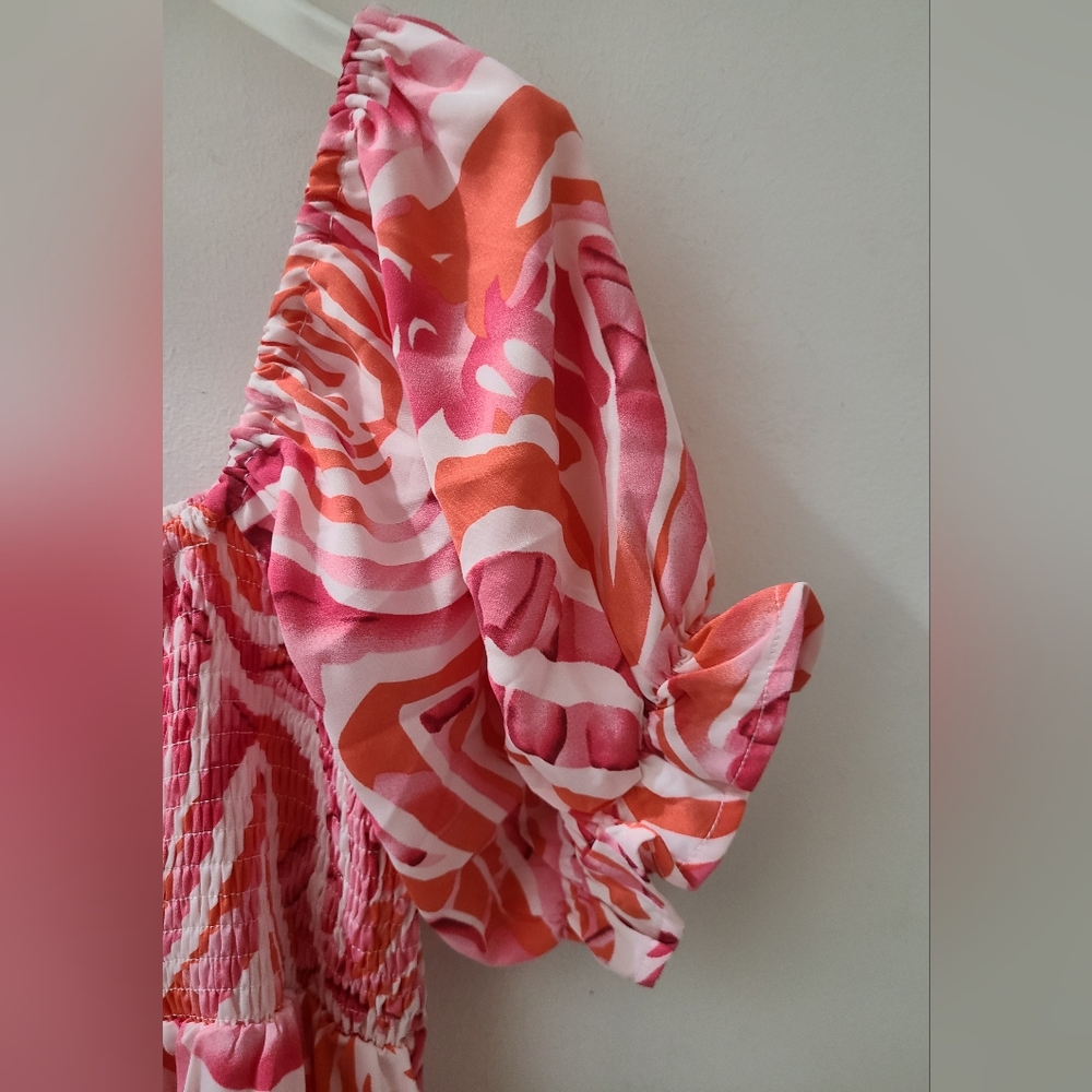 BeachSissi Smocked On or Off The Shoulder Midi Dress in Pink Swirl Sz S NWT - Picture 8 of 15